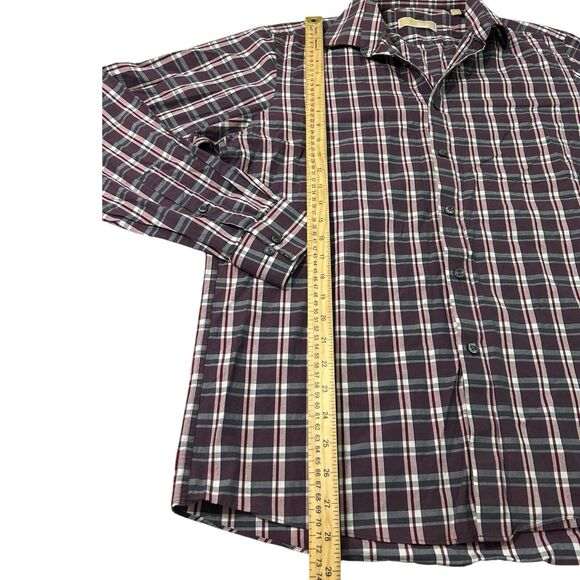 Michael Kors Mens Plaid Button Down Shirt 16 34/35 Burgundy Gray White - Picture 6 of 12